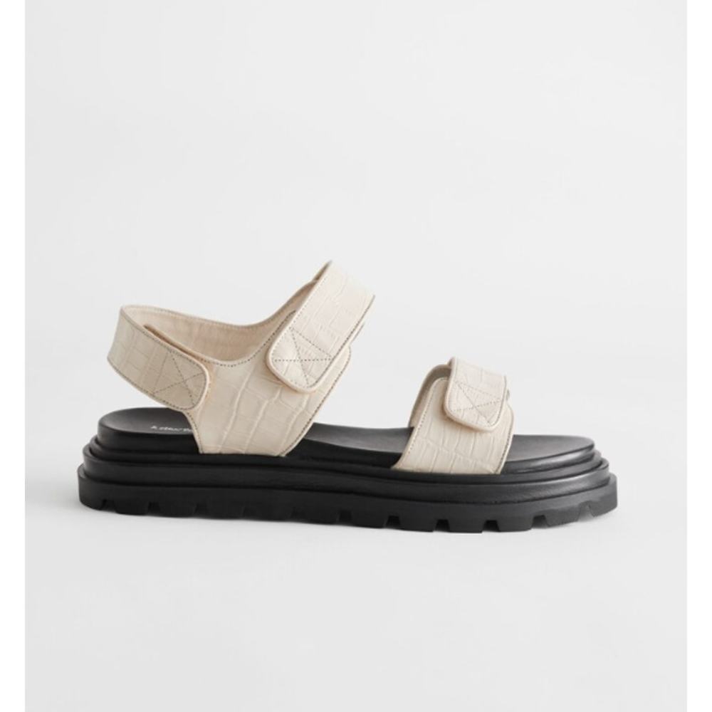 & Other Stories 'Croc' Tan Croc Embossed Leather Sandals Size 9